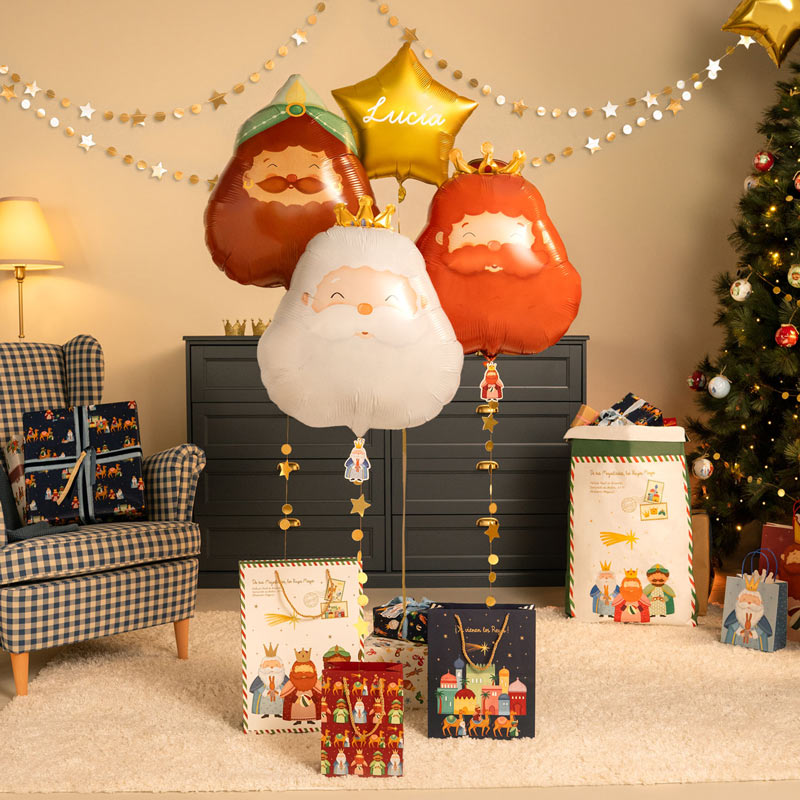 Globo Foil Petit Reyes Magos con Estrella Oro Personalizado Vinilo Blanco
