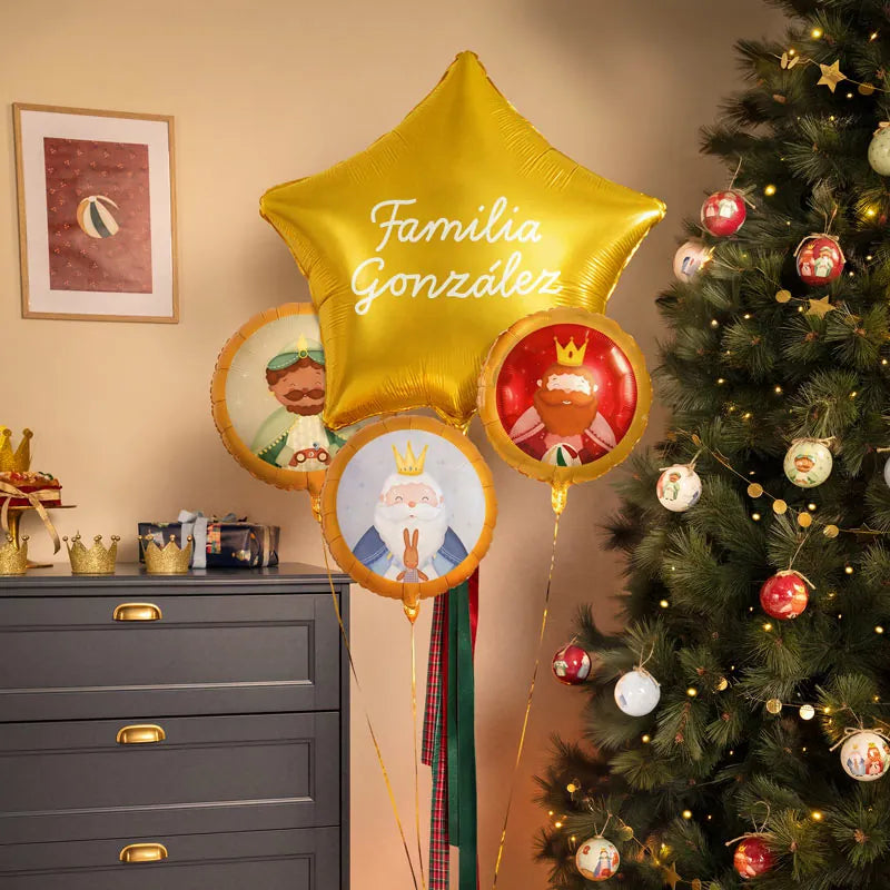 Inspiracion con Balões de alumínio Petit Three Wise Men e estrela dourada XL com tecidos de vinil branco personalizados
