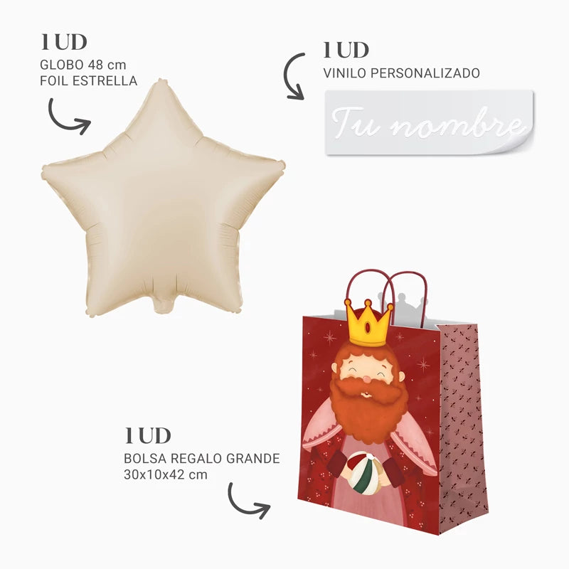 Bolsa Regalo Grande Gaspar y Estrella Crema Personalizado Vinilo Blanco