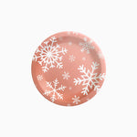 Plato Cartón Llano Postre Navidad Ø 18 cm Copo de Nieve Oro Rosa