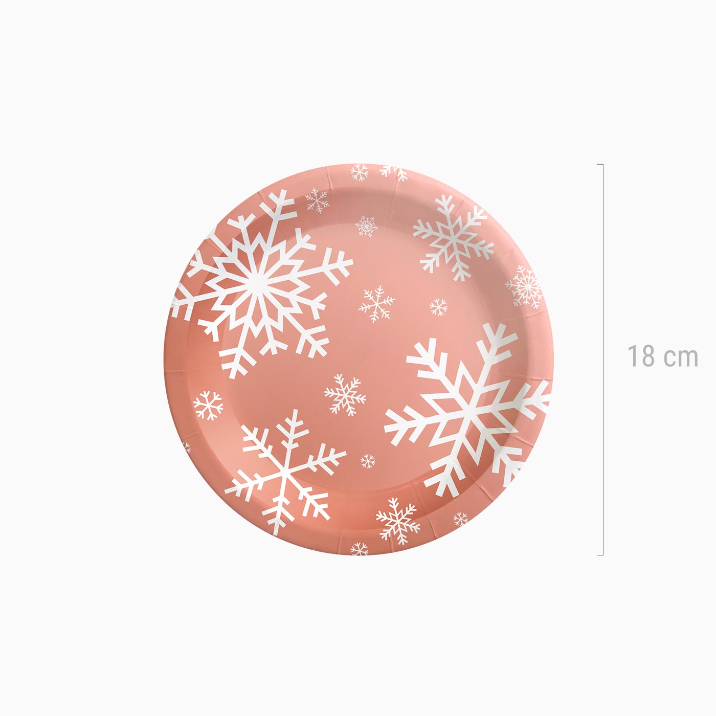 Plato Cartón Llano Postre Navidad Ø18 cm Copo de Nieve Oro Rosa