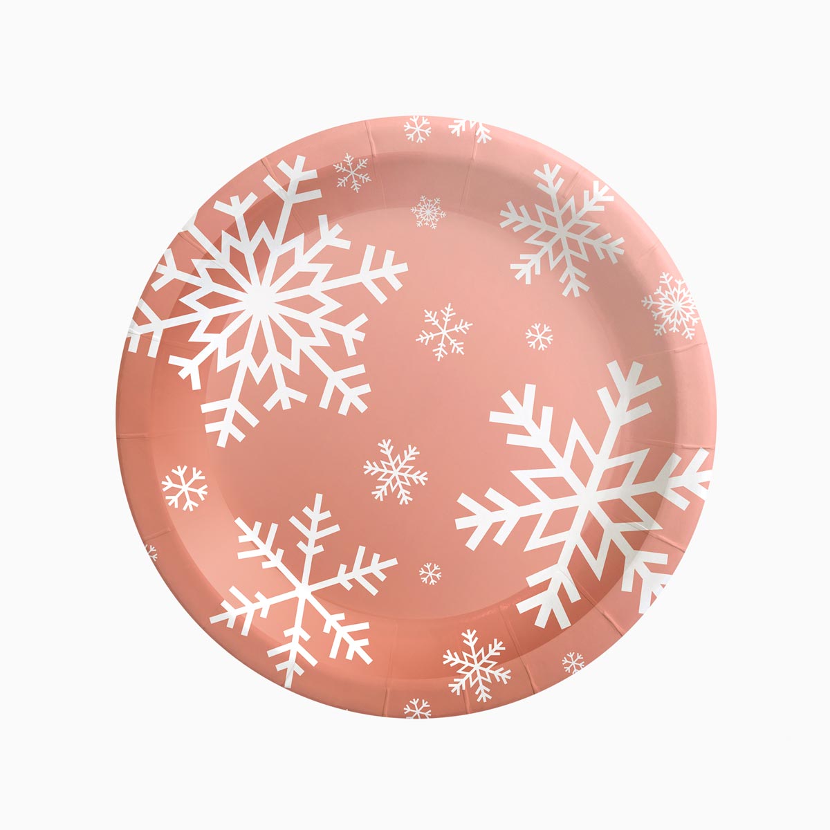 Plato Cartón Llano Navidad Ø23 cm Copo Nieve Oro Rosa