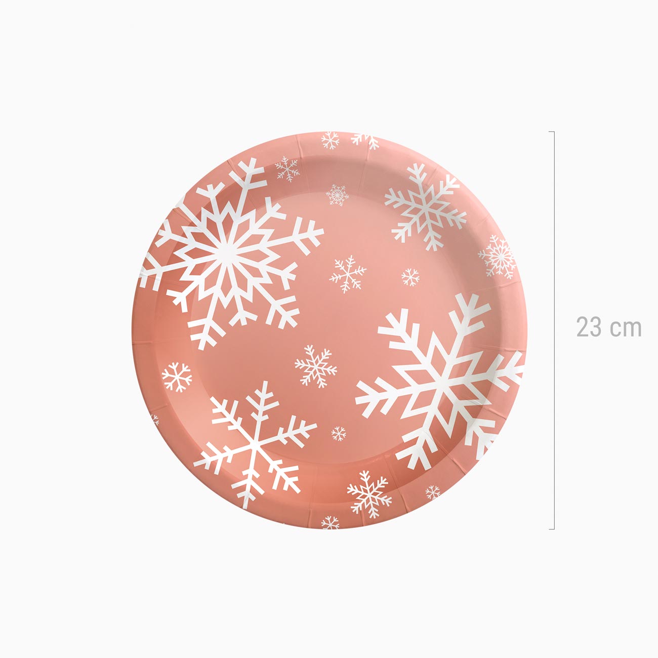 Plato Cartón Llano Navidad Ø23 cm Copo Nieve Oro Rosa