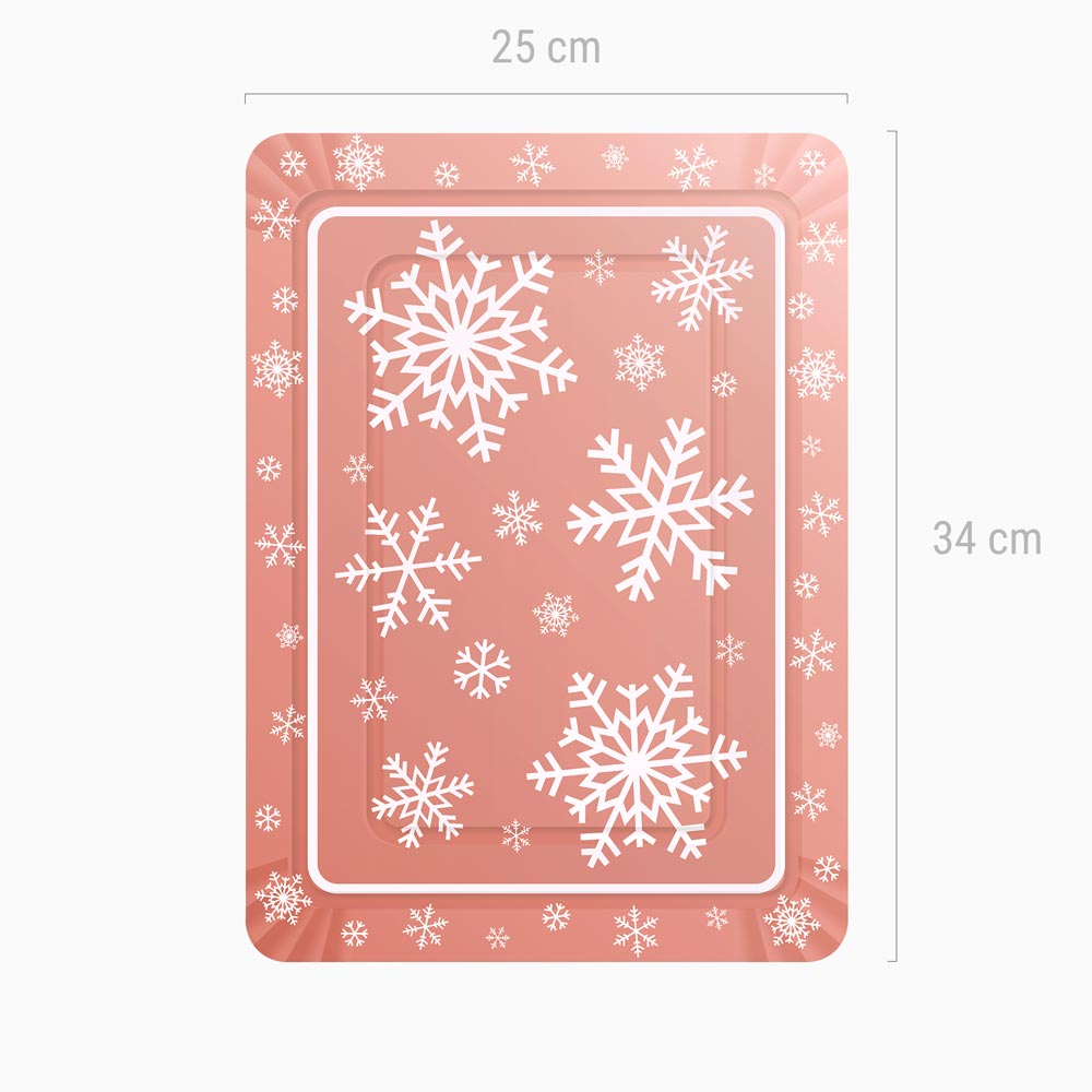 Rechteckige Weihnachts Tablett rosa Schneeflocken