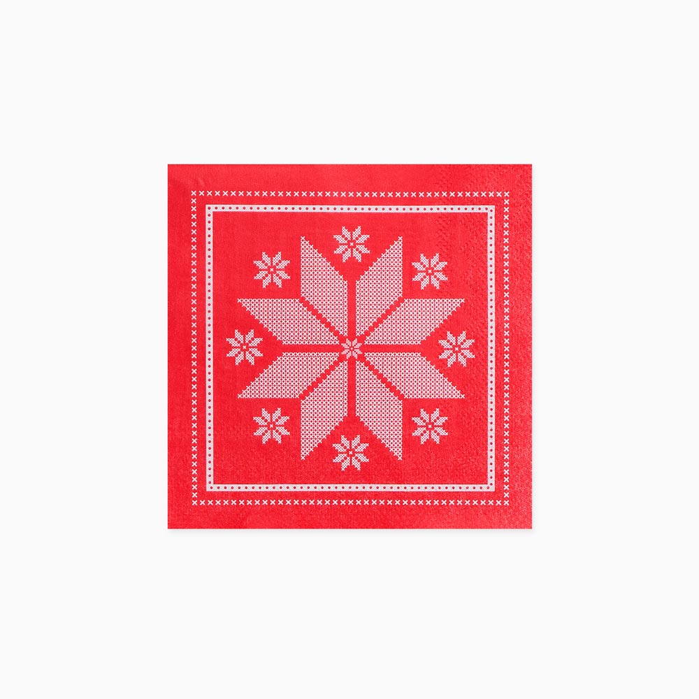 25x25 cm serviettes en papier broderie de Noël rouge