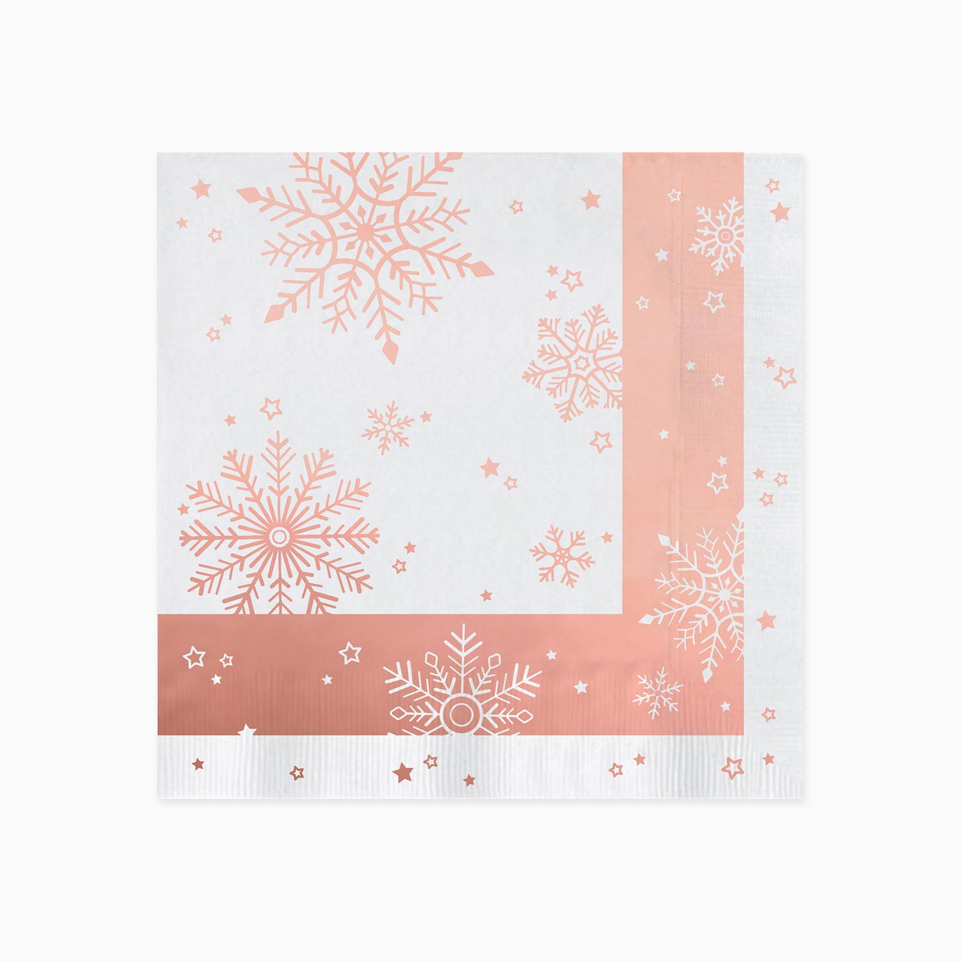 NAPPORE DI CARTA DI NATALE 33x33 cm fiocchi di neve in oro rosa