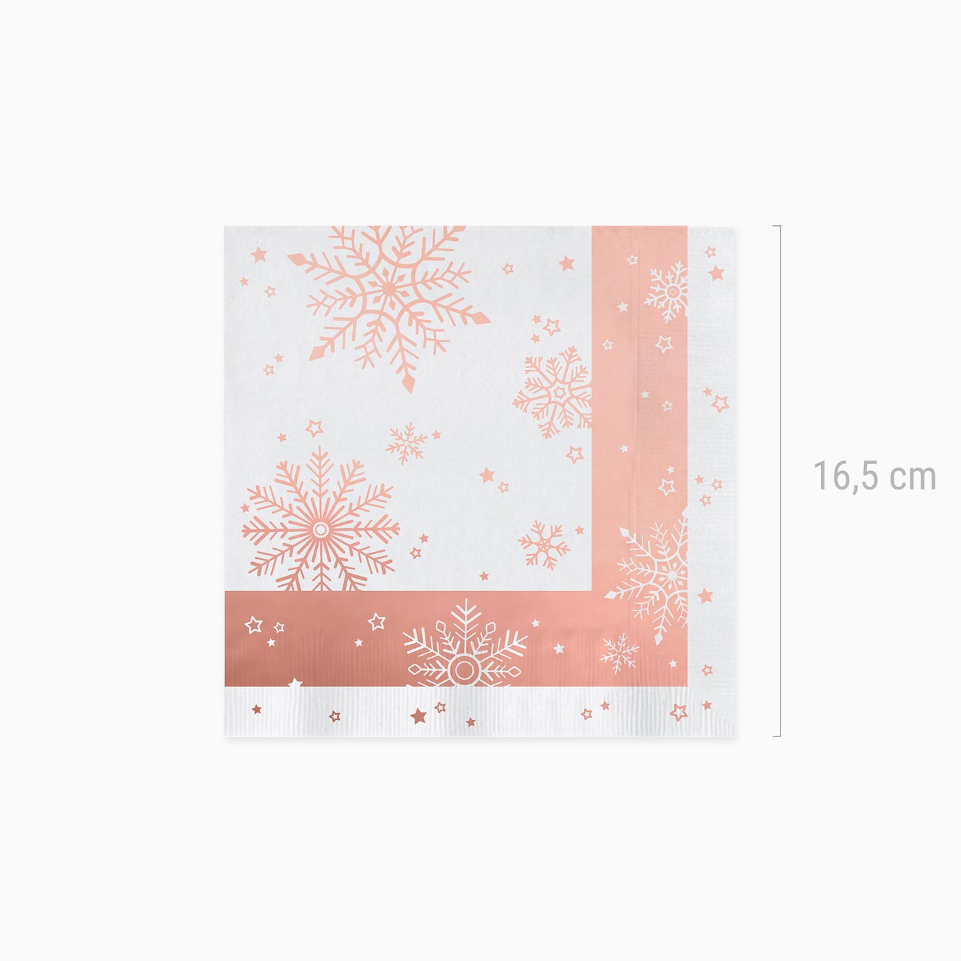 Napkins en papier de Noël 33x33 cm Flakes de neige en or rose