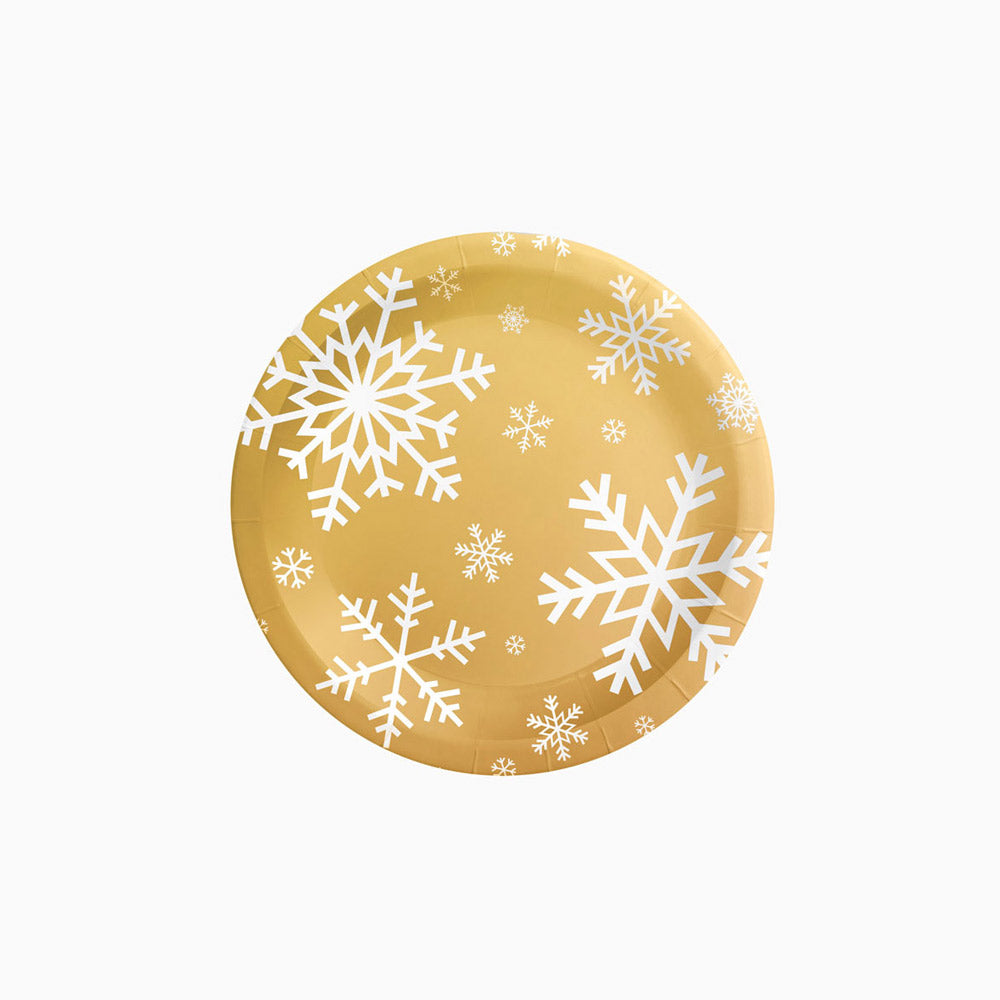 Cardboard llano pour le dessert de Noël Ø 18 cm Flake de neige en or
