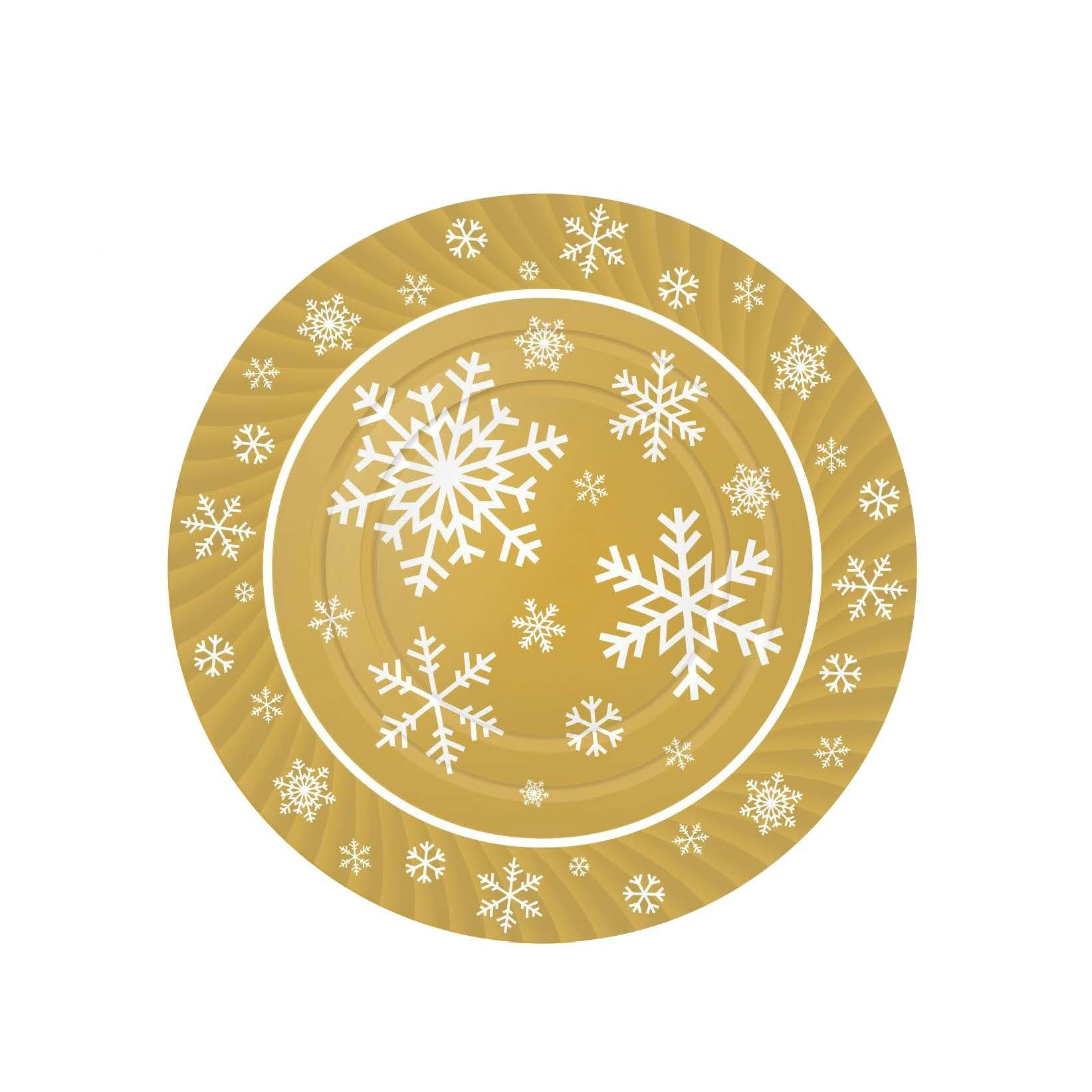 Vassoio natalizio rotondo fiocco di neve oro