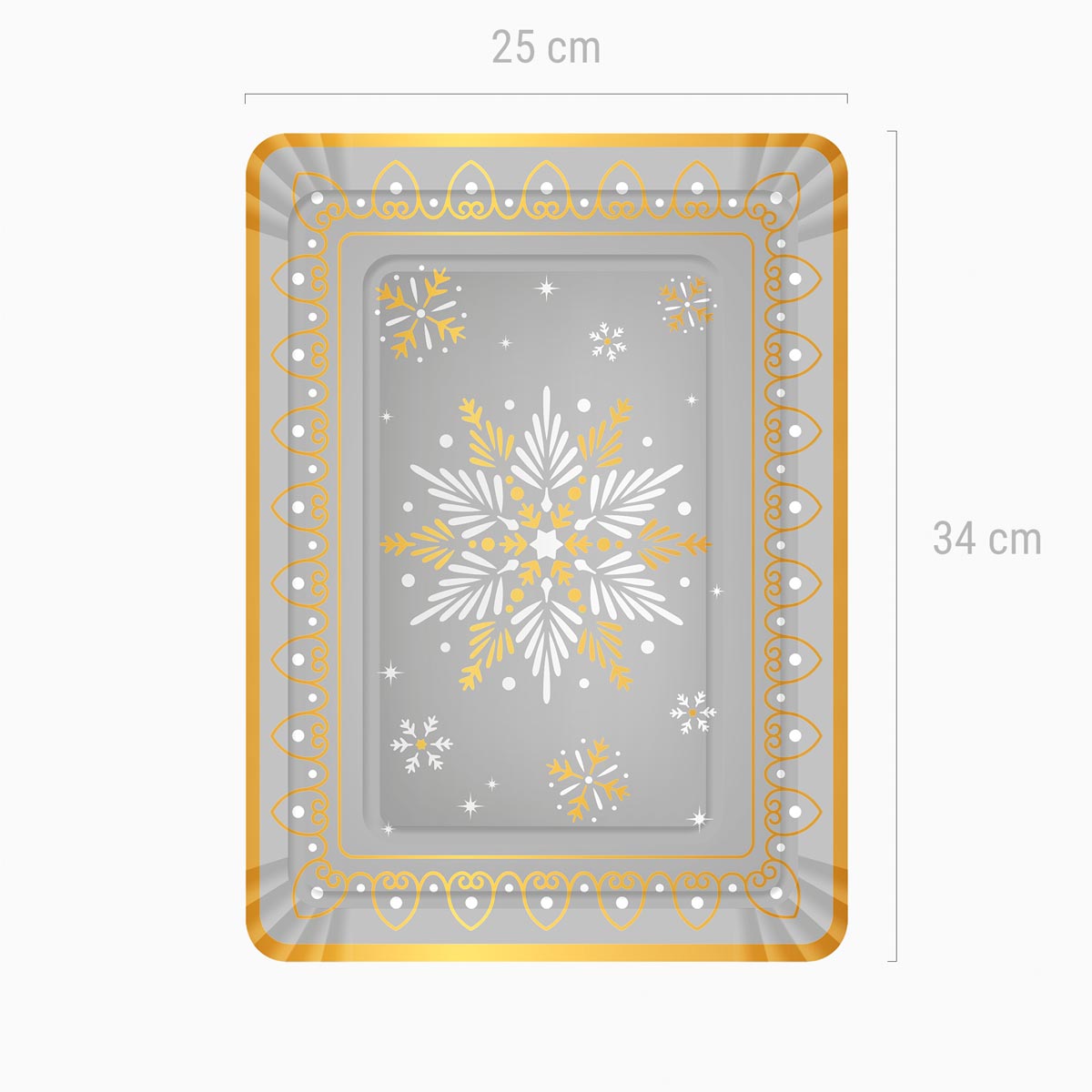 Bandeja Rectangular Navidad 25x34 cm Copo de Nieve Plata