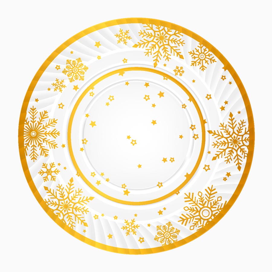 Fiocco di neve in oro del vassoio rotondo di Natale