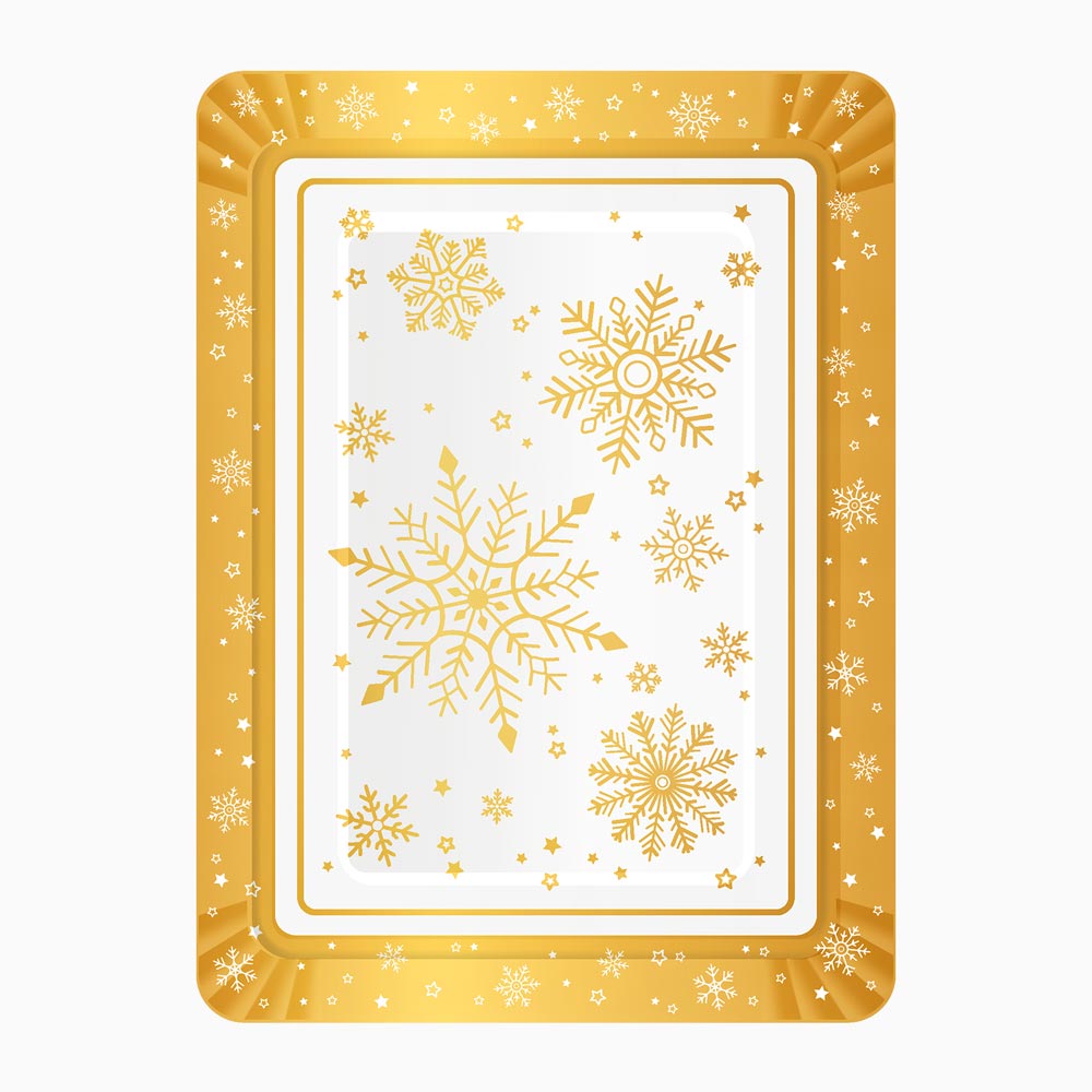Bandeja Rectangular Navidad Copo de Nieve Oro y Blanco