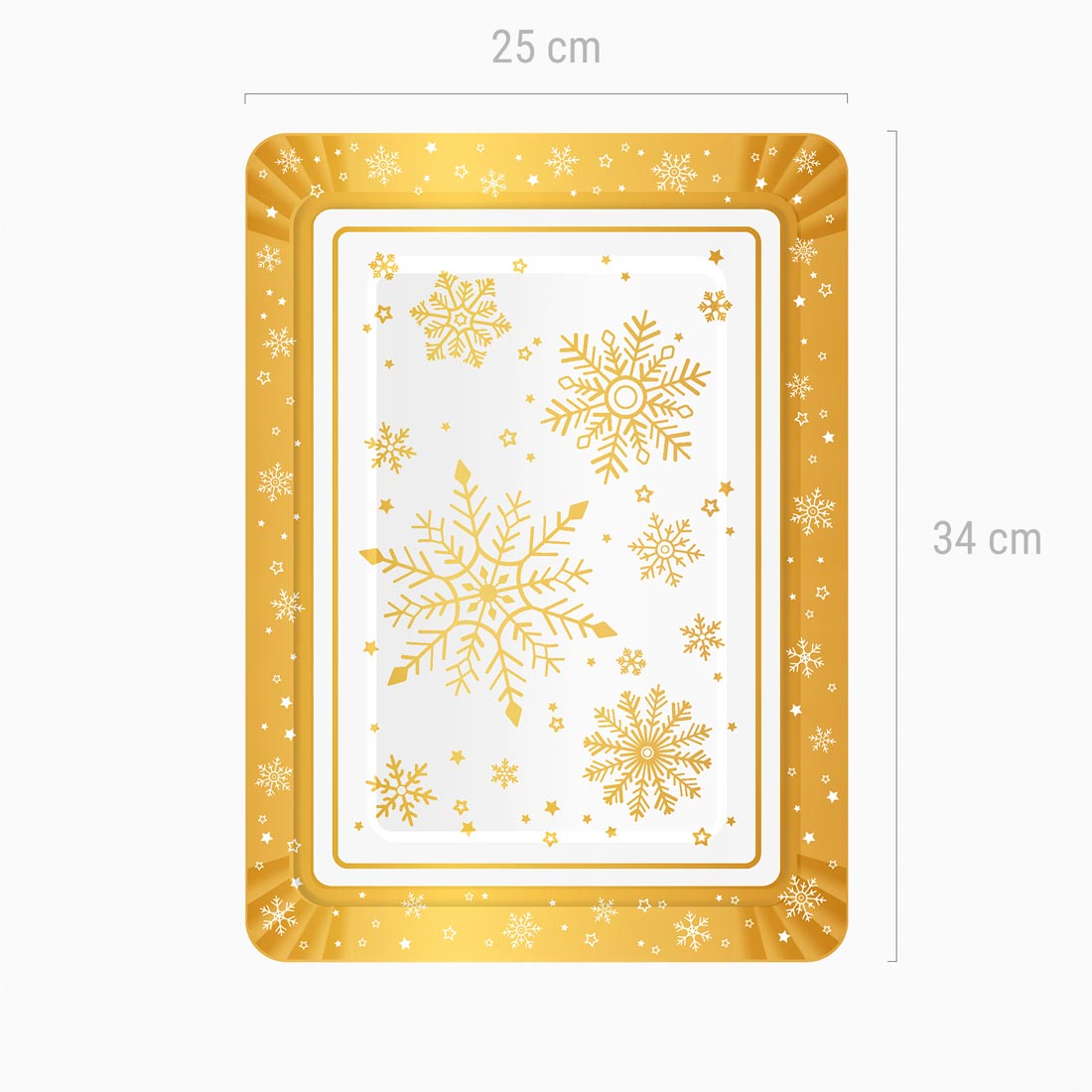 Weihnachts -Rechteck -Tablett Gold und weiße Schneeflocke