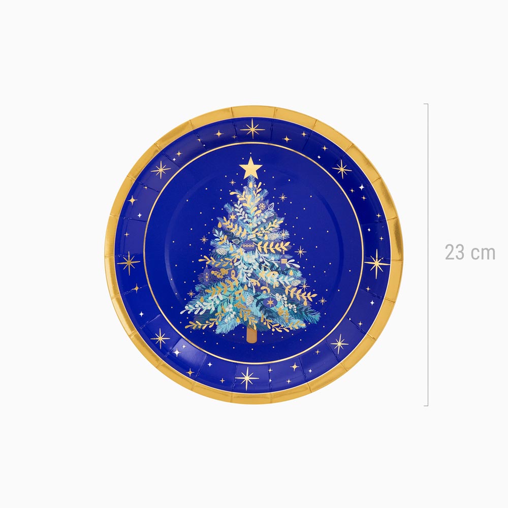 Christmas cardboard plate Ø 23 cm blue night
