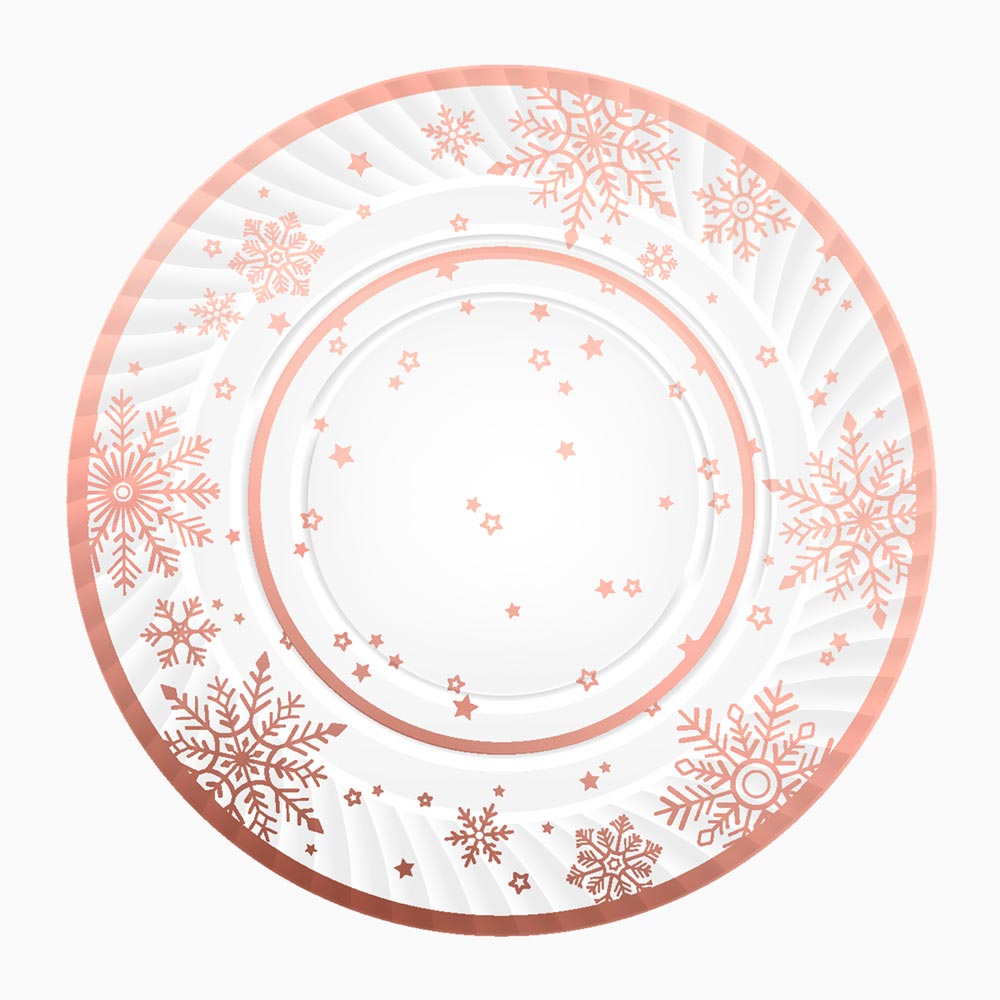 Round tray Christmas metallic snowflake rose gold