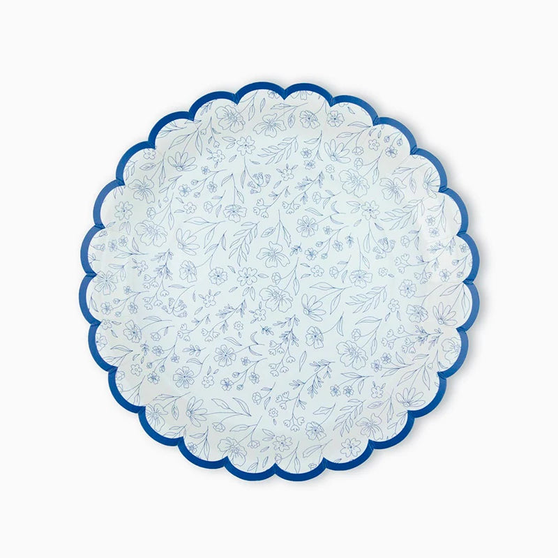 Prato plano de cartão Ø 25 cm Floral Azul