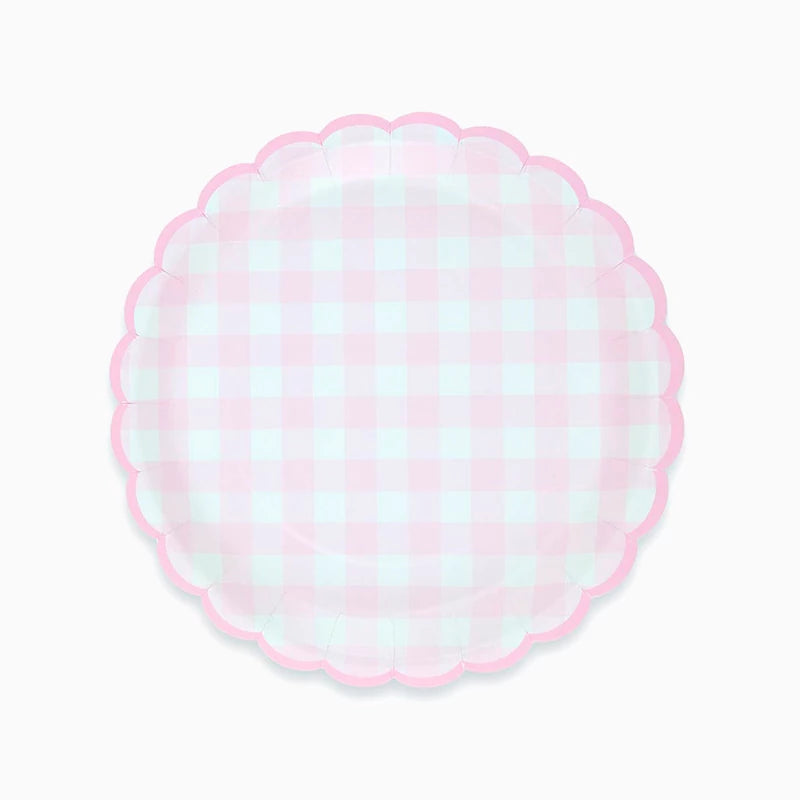 Assiette Plate Carton Ø 23 cm Rose Pastel Vichy et Blanc