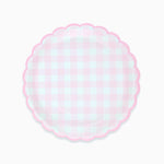 Assiette Plate Carton Ø 23 cm Rose Pastel Vichy et Blanc