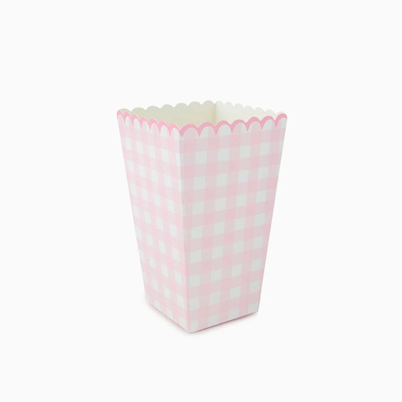 Scatole per popcorn 7 x 7 x 12,5 cm Vichy rosa pastello e bianco