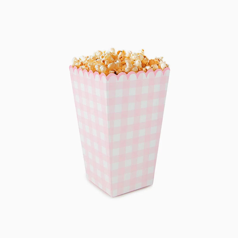 Scatole per popcorn 7 x 7 x 12,5 cm Vichy rosa pastello e bianco