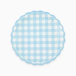 Assiette plate en carton Ø 23 cm Vichy Bleu Pastel et Blanc