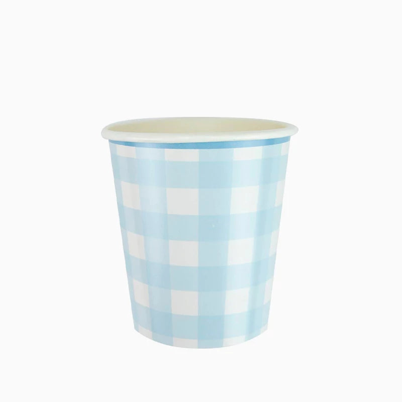 Gobelet Carton 200 cc Bleu Pastel et Blanc Vichy