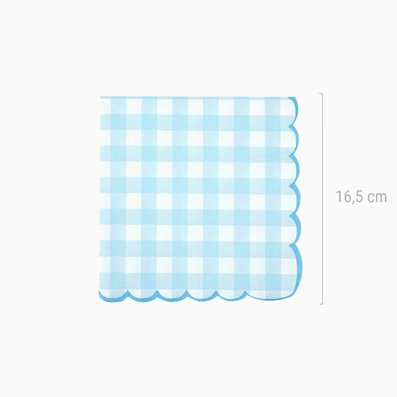 Serviettes papier 33 x 33 cm Vichy Bleu Pastel et Blanc