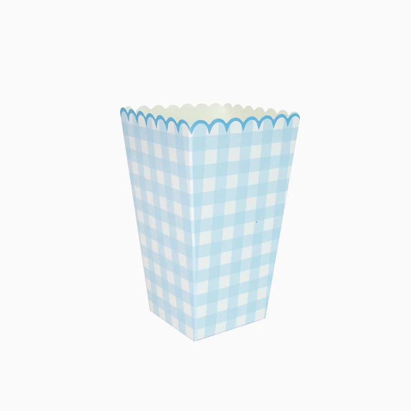 Boîtes à Popcorn 7 x 7 x 12,5 cm Vichy Bleu Pastel et Blanc