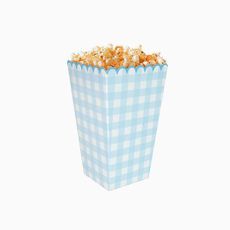 Boîtes à Popcorn 7 x 7 x 12,5 cm Vichy Bleu Pastel et Blanc