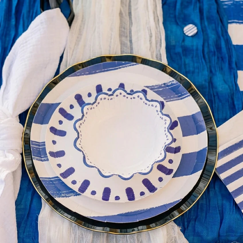 Boles Cartón Ø 13.5 cm Blanco con Borde Azul