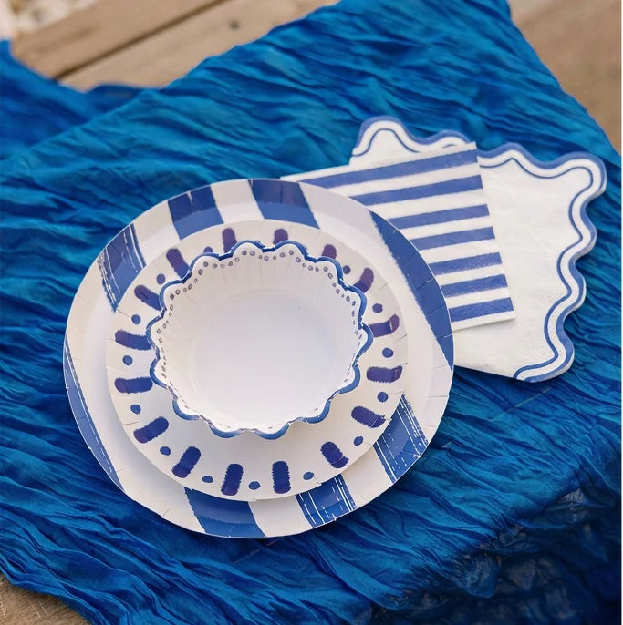 Boles Cartón Ø 13.5 cm Blanco con Borde Azul