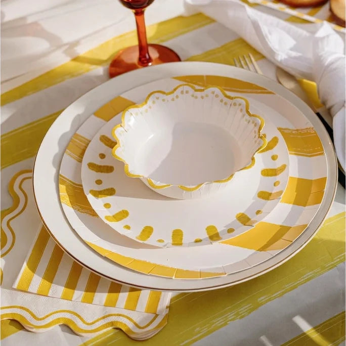 Boles Cartón Ø 13.5 cm Blanco con Borde Amarillo