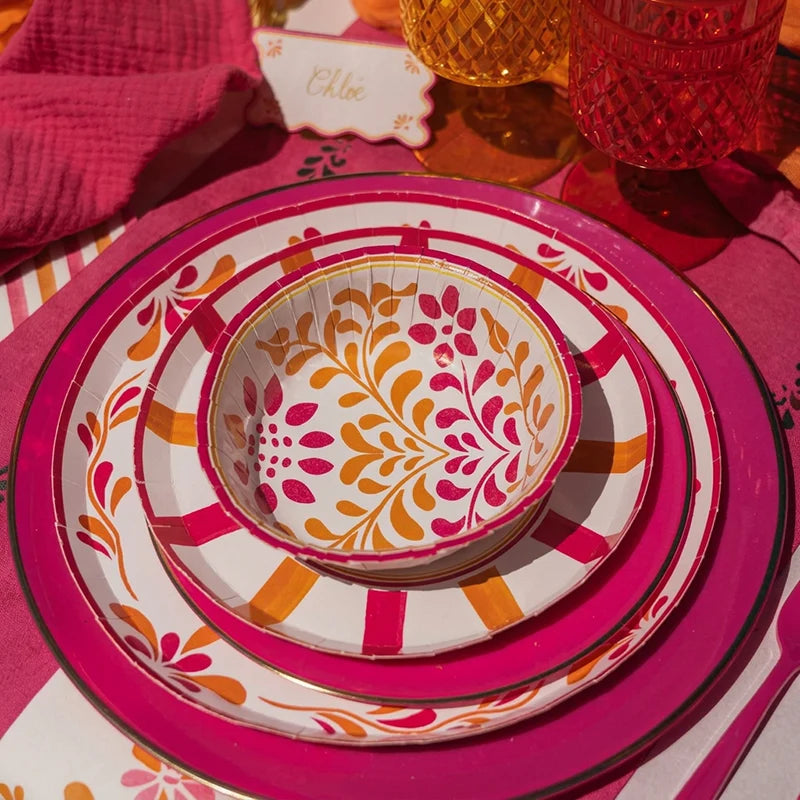 Plato Postre Llano Redondo Cartón Ø 18 cm Rosa y Naranja