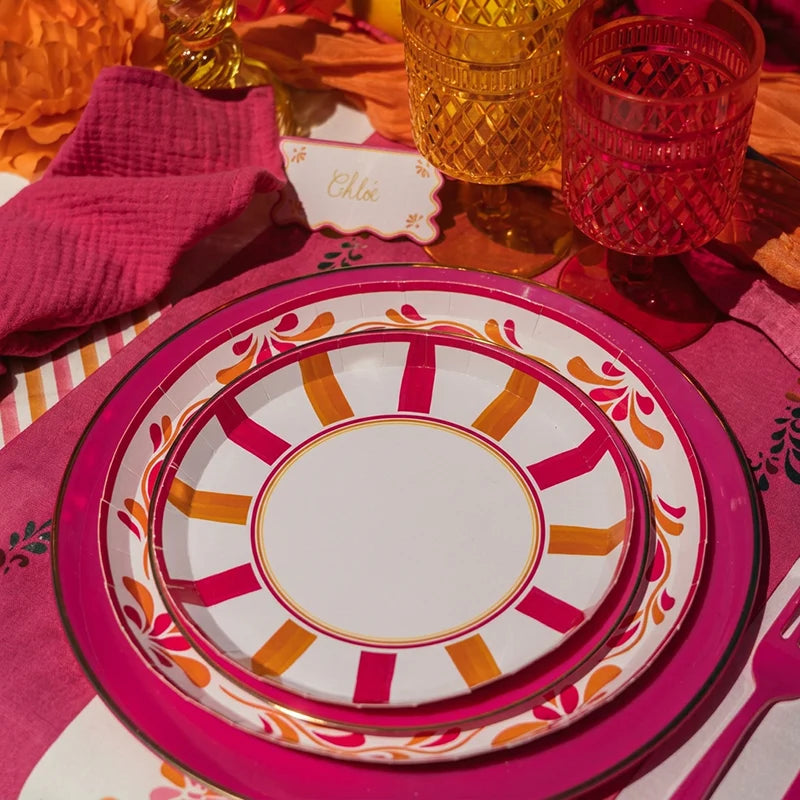 Plato Postre Llano Redondo Cartón Ø 18 cm Rosa y Naranja