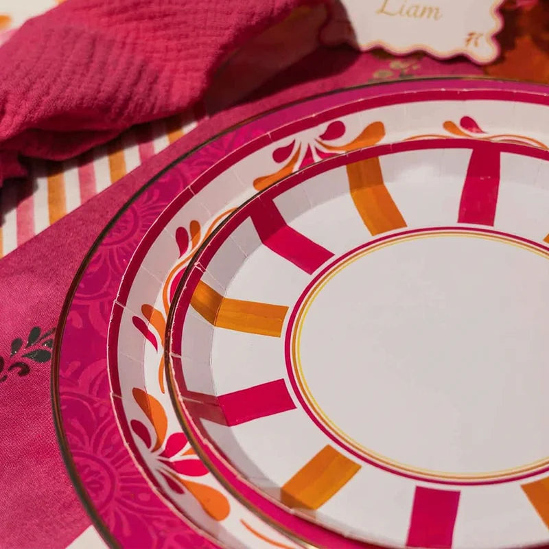 Plato Postre Llano Redondo Cartón Ø 18 cm Rosa y Naranja