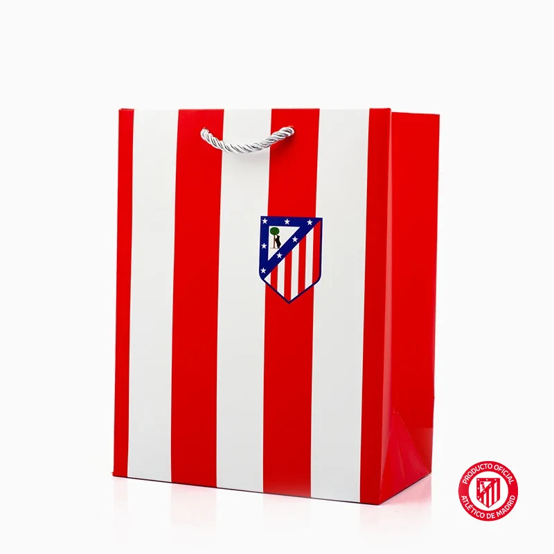 Bolsa Regalo Grande Cartón 30 x 10 x 40 cm Rayas Rojas y Blancas Atlético de Madrid