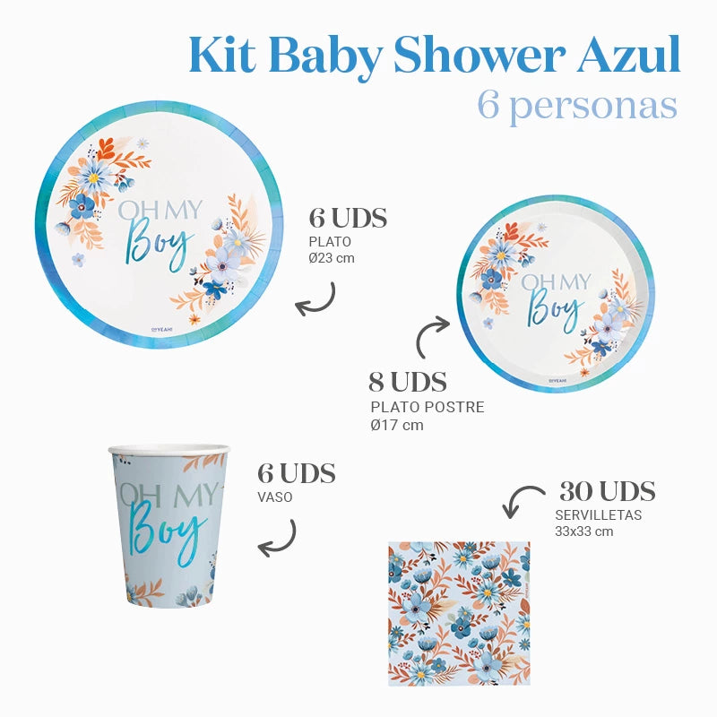 Kit de table de base 6 personnes Baby Shower bleu