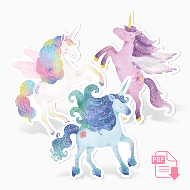 Digital Decorative Silhouette of Magical Unicorns