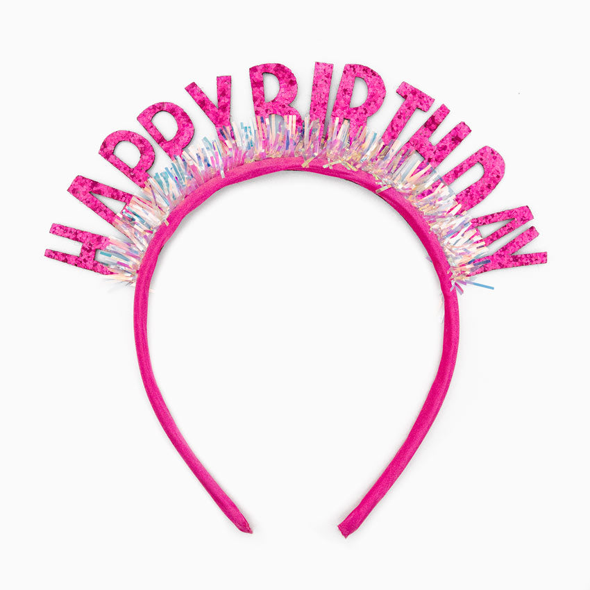 Birthday Head Band "Happy Birthday" Glitter Fuchsia