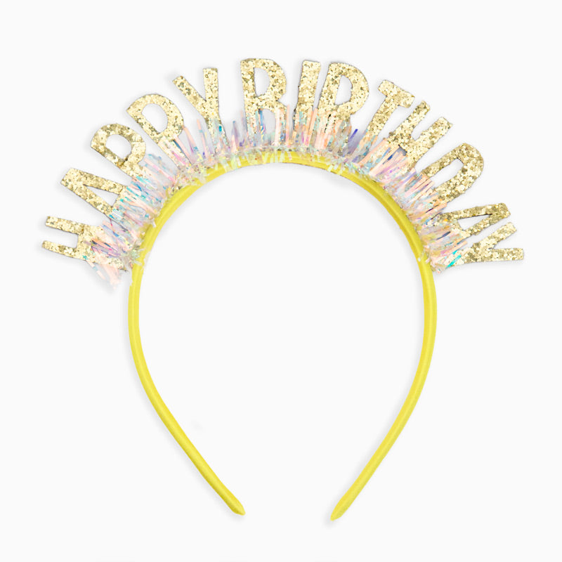 Birthday headband "Happy Birthday" Yellow Glitter
