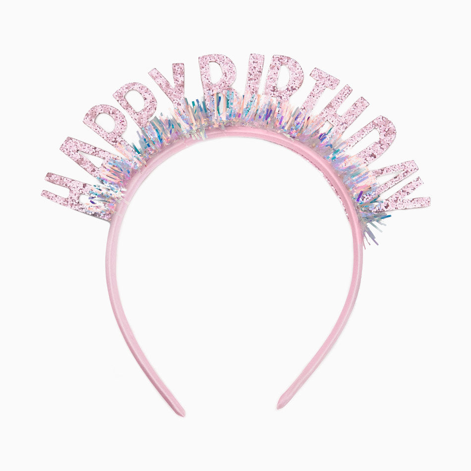 Diadema Cumpleaños "Happy Birthday" Glitter Rosa Pastel