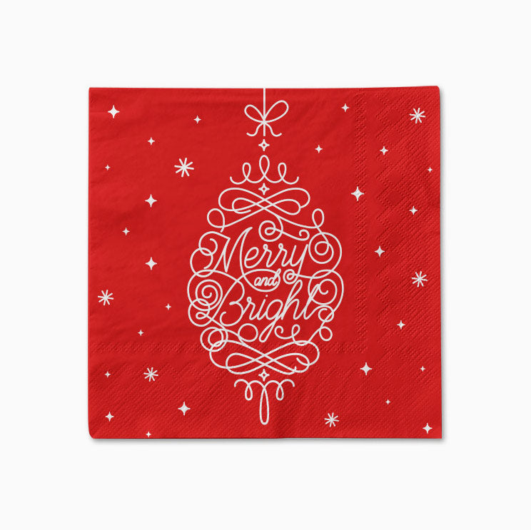 PAPER NAPILLETAS 33X33 CM CHRISTMAS "MERRY AND BRIGHT" RED