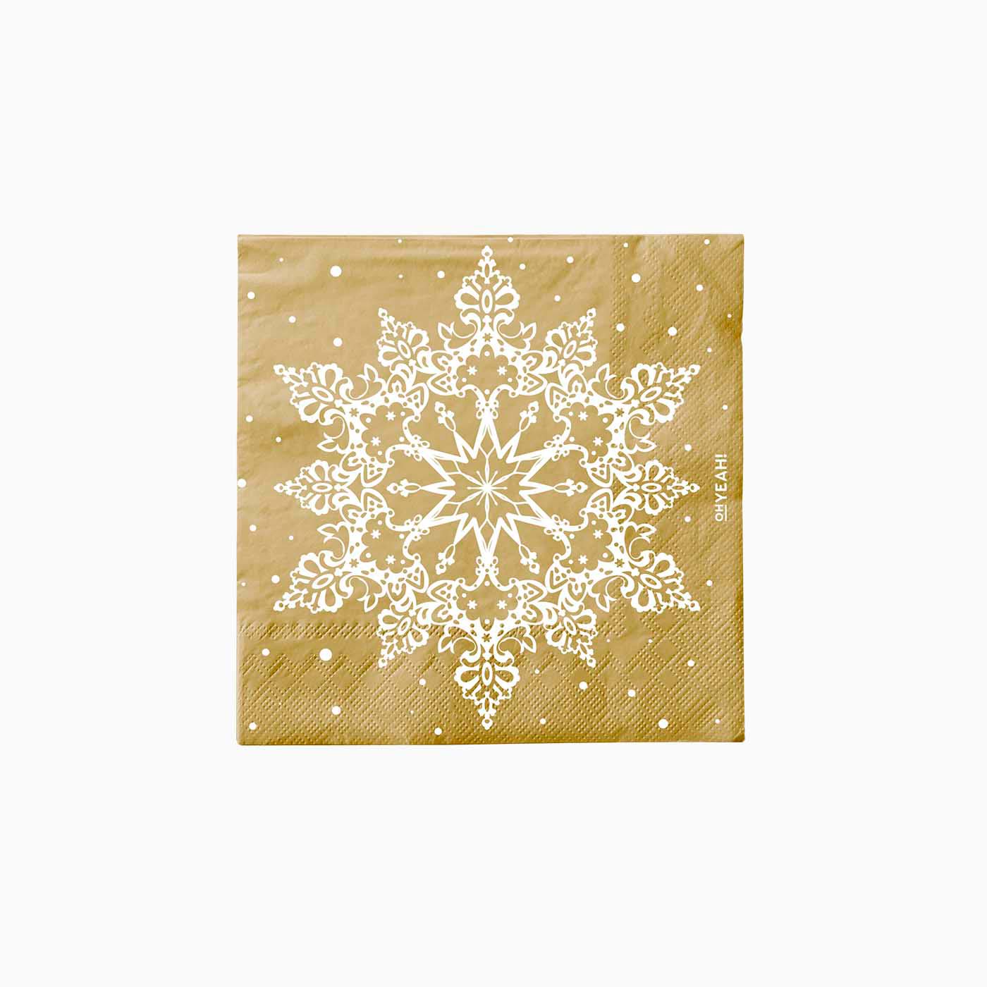 25x25 cm Papier Servietten Weihnachten Schneeflocken Gold