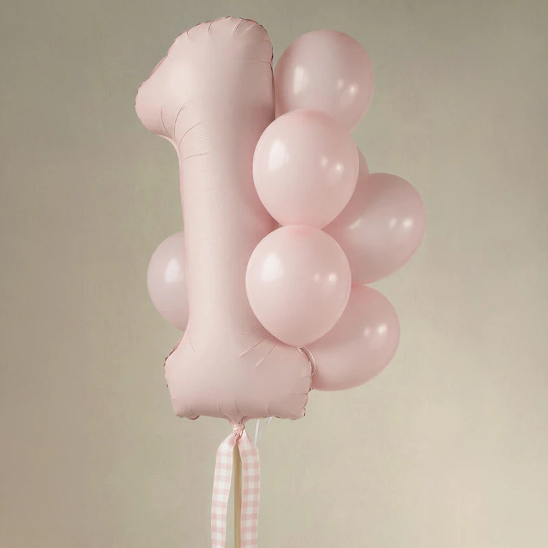 Inspiracion con Set Globos Látex Ø 30 cm Rosa Claro Pastel con Cintas Vichy