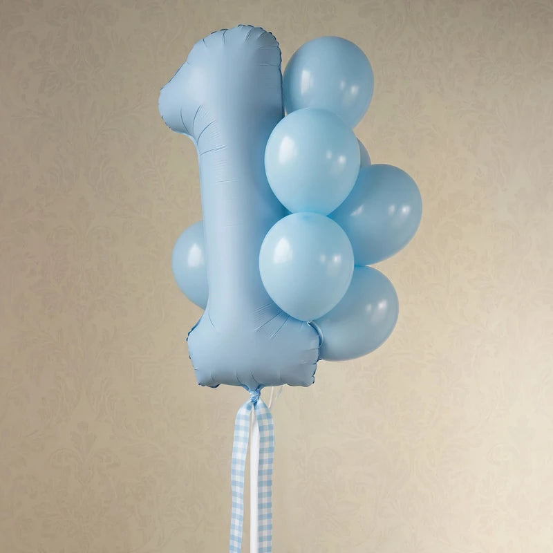 Inspiracion con Set Globos Látex Ø 30 cm Azul Claro Pastel con Cintas Vichy