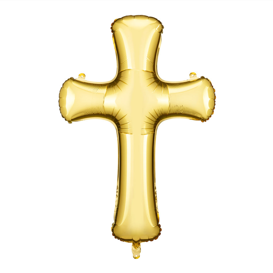 Balão de alumínio em forma de cruz, 103,5x74,5 cm, ouro