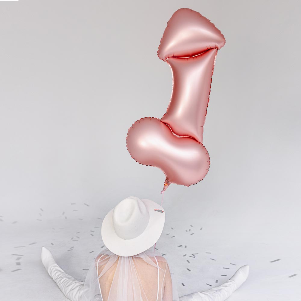 Foil penis balloon farewell from single