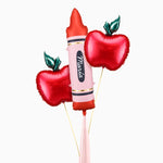 Set Globo Foil Lápiz Rojo y Globos Foil Manzana con Telas Personalizado Nombre Vinilo Blanco