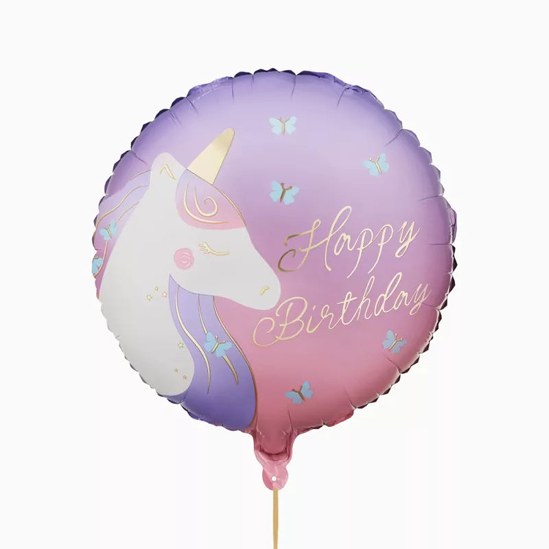 Globo Foil Redondo Ø 35 cm 'Happy Birthday' Unicornios