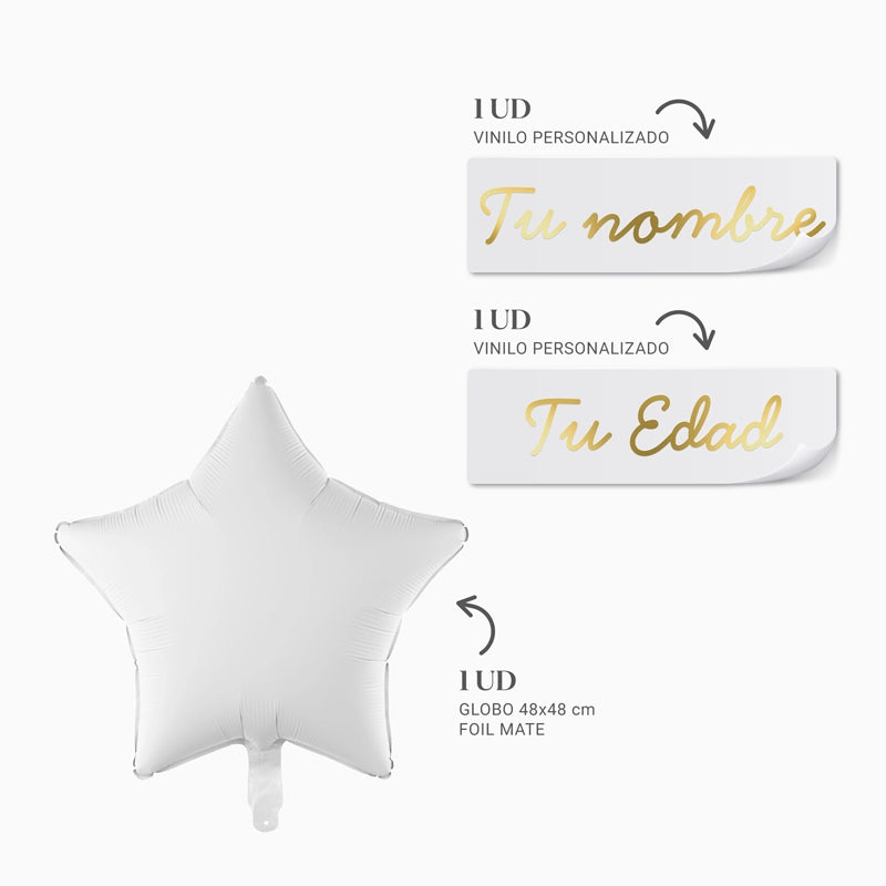 Nome Globo White Star personalizzato e oro in vinile